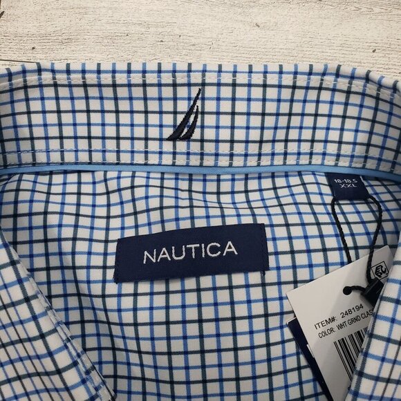 Nautica Performance Dress Shirt SS Blue Check Stretch Cooling Mens XXL 2XL NWT - Picture 7 of 12